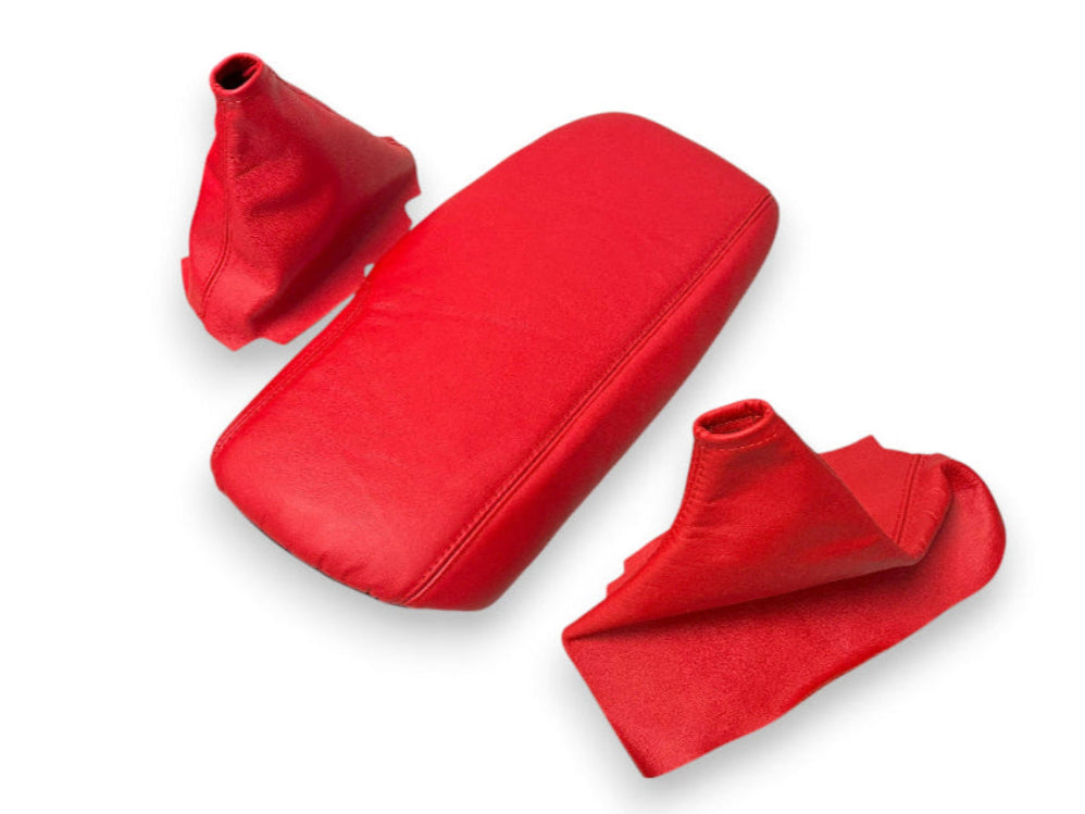 For 2005 2006 2007 2008 2009 2010 2011 2012 2013 Chevy Corvette C6 torch red leather console armrest handbrake shift boot cover manual transmission