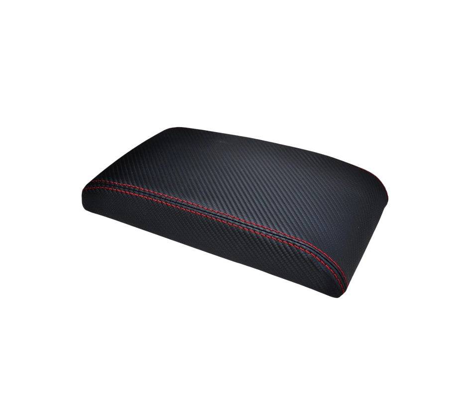 Red Stitch Carbon Fiber Synthetic Leather Console Armrest Cover For 2008-2016 Subaru Impreza WRX STI Crosstrek