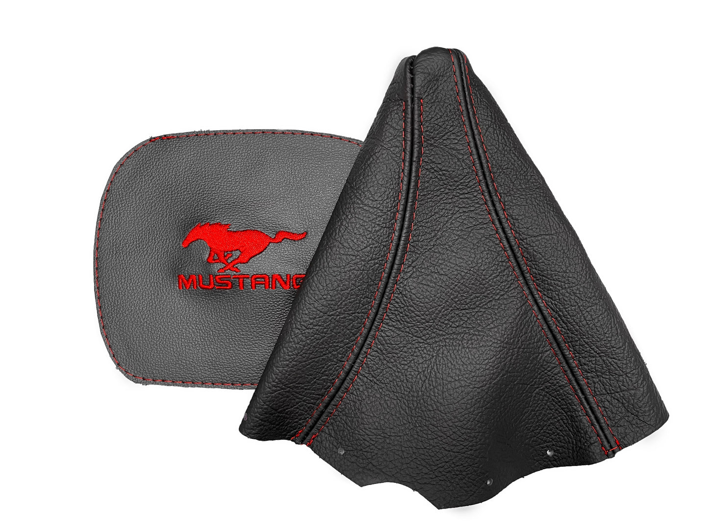 red embroidered leather shift boot cover ford mustang gt 1994-2004