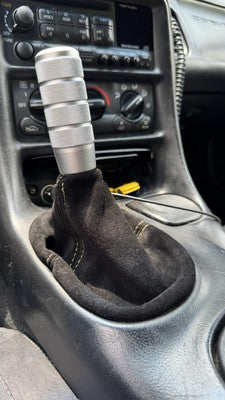 shift boot cover black suede chevy corvette c5 1997-2004 yellow stitch