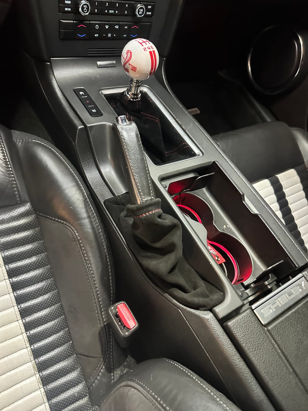 2010 2011 2012 2013 2014 mustang gt custom suede shift & e-brake boot cover alcantara black red stitching blue, white real suede
