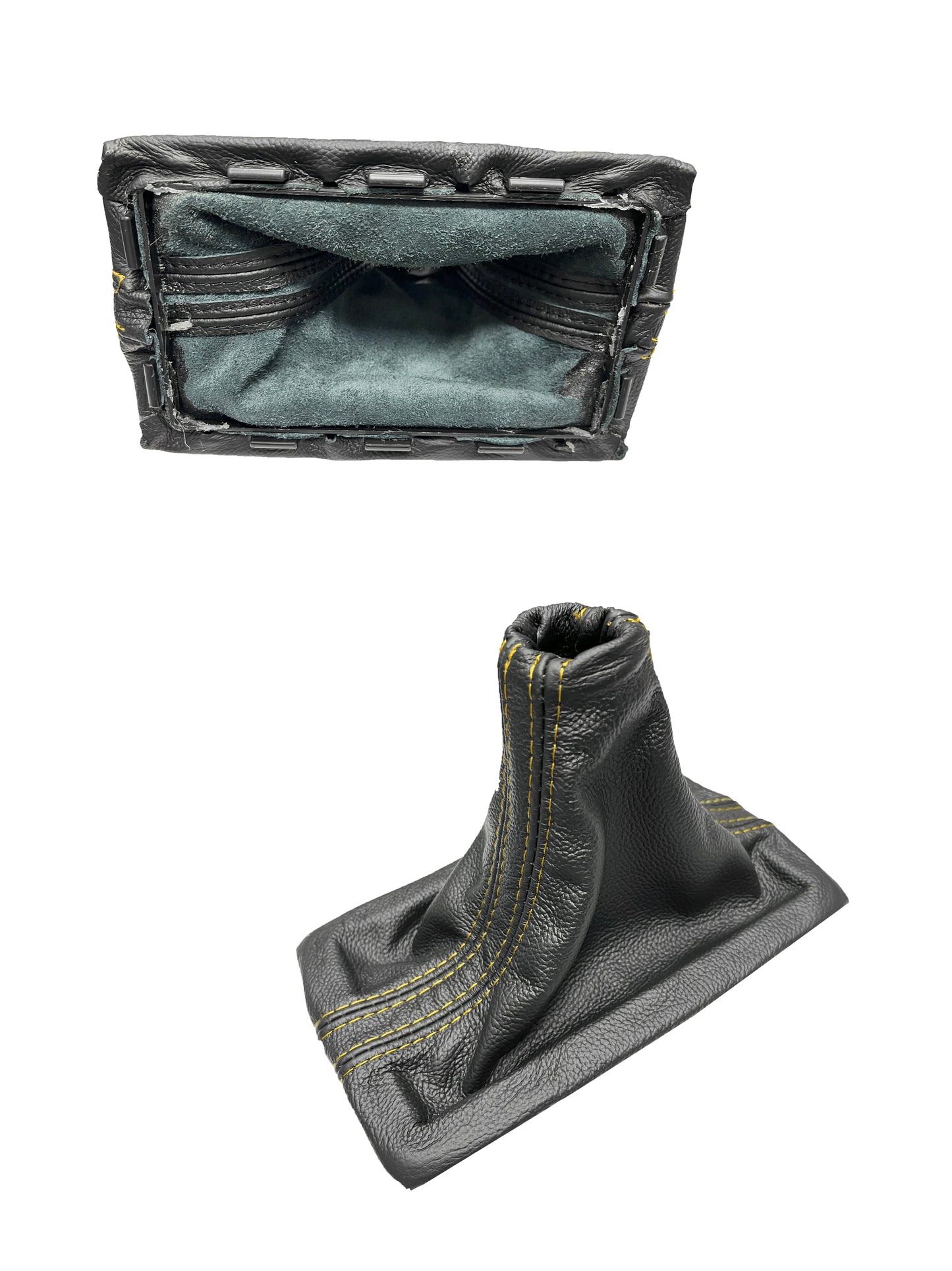 yellow stitch real leather manual shift boot cover with frame