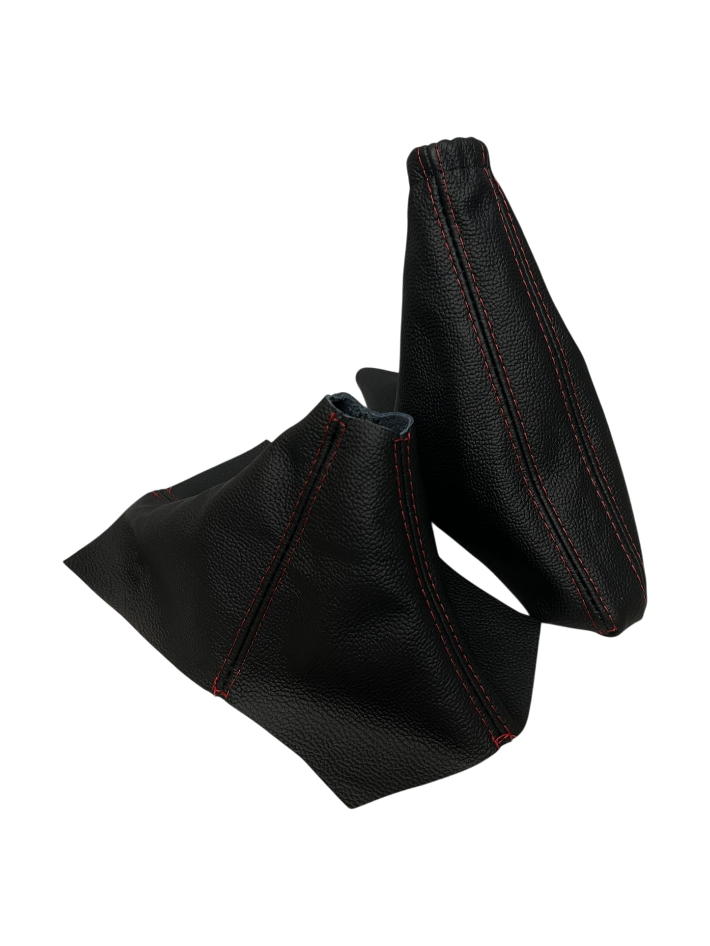 Manual transmission shift boot and e-brake boot set compatible with 2010-2014 Ford Mustang GT featuring custom stitching, premium leather material, and upgraded interior styling made in USA