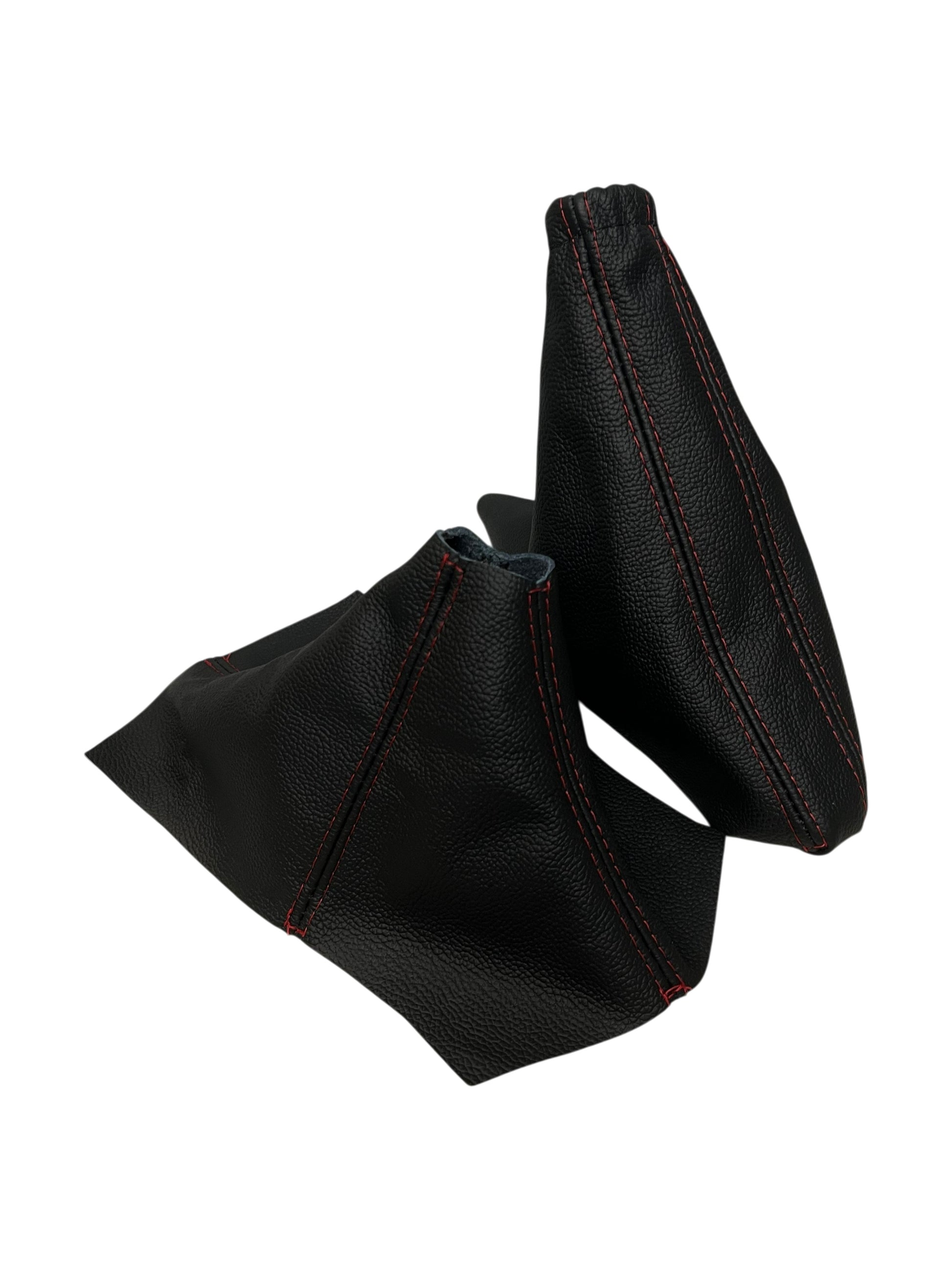 Manual transmission shift boot and e-brake boot set compatible with 2010-2014 Ford Mustang GT featuring custom stitching, premium leather material, and upgraded interior styling made in USA