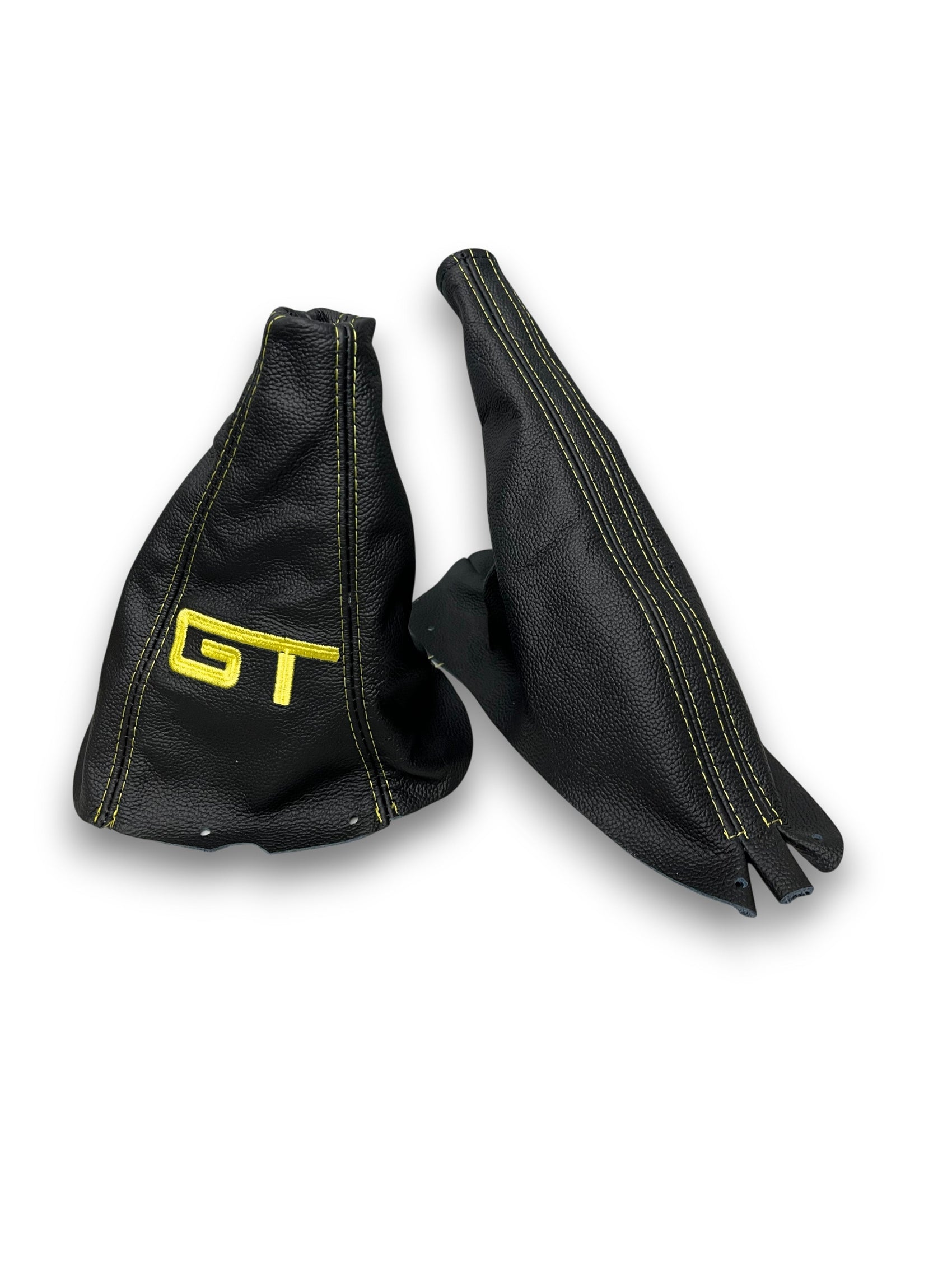 High-quality genuine leather shift boot and e-brake boot set designed for 1994–2004 Ford Mustang GT, V6, and Mach 1 models