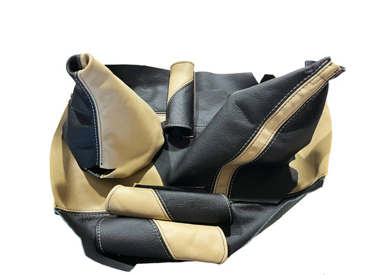 For 1997-2004 CORVETTE C5 Black & Oak Tan Leather Shift, E-Brake boot, Console, Grab, 2X Door Handle Cover