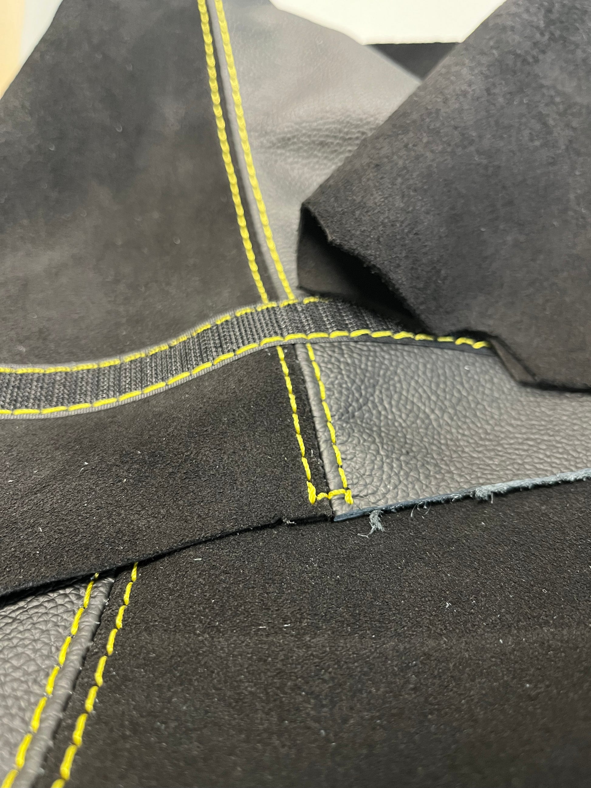 genuine suede combo leather console armrest shift parking brake boot cover in yellow stitch for chevy corvette c5 v8 z06 coupe 2-door-1997 1998 1999 2000 2001 2002 2003 2004 