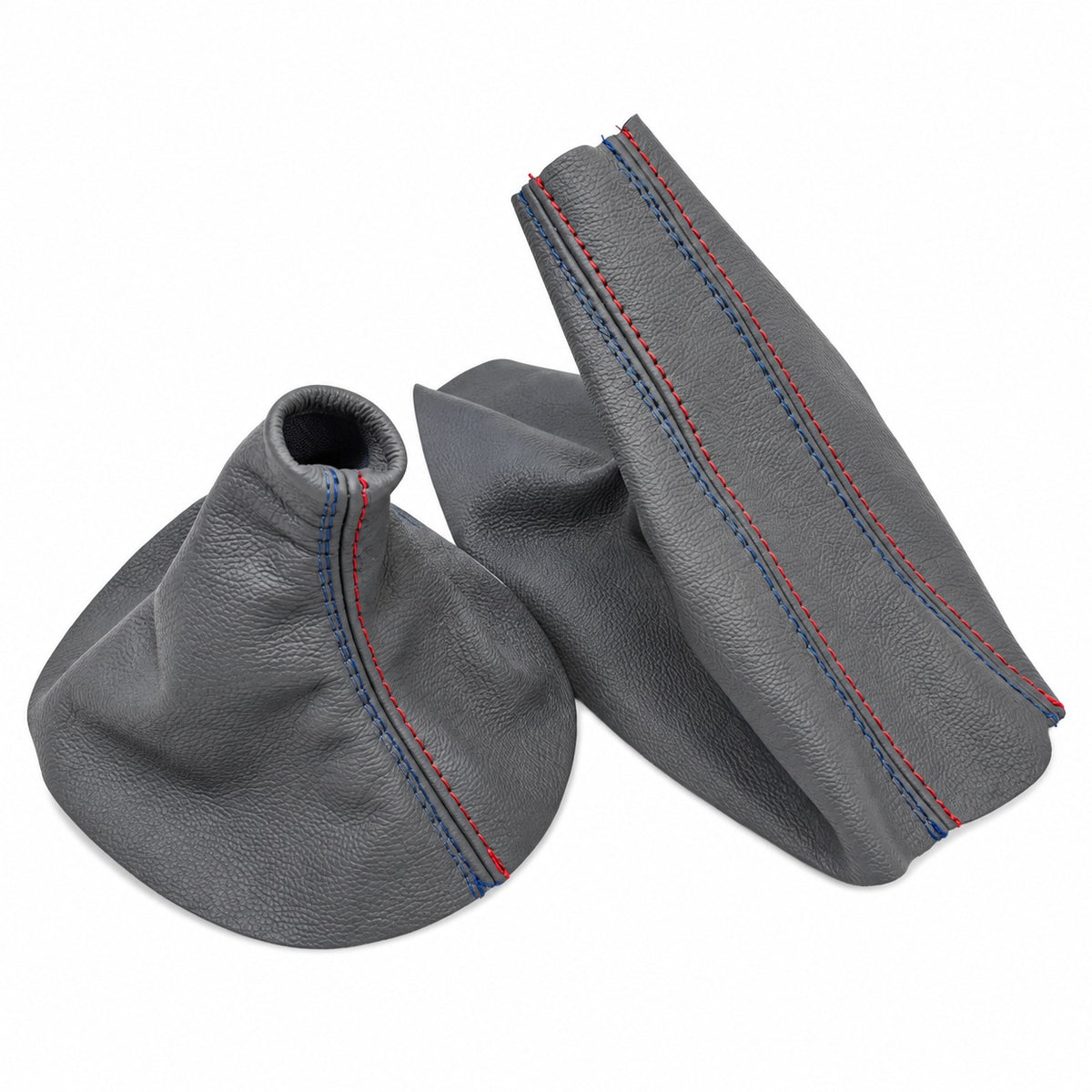 Gray Leather Shift & Parking Brake Boot Cover in M Stitching For BMW E36 E46 1991-2005