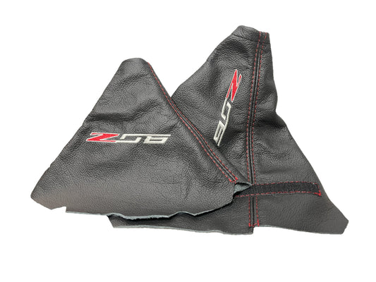 genuine leather shift handbrake boot cover with embroidery for chevy corvette c5 z06 2001 2002 2003 2004  