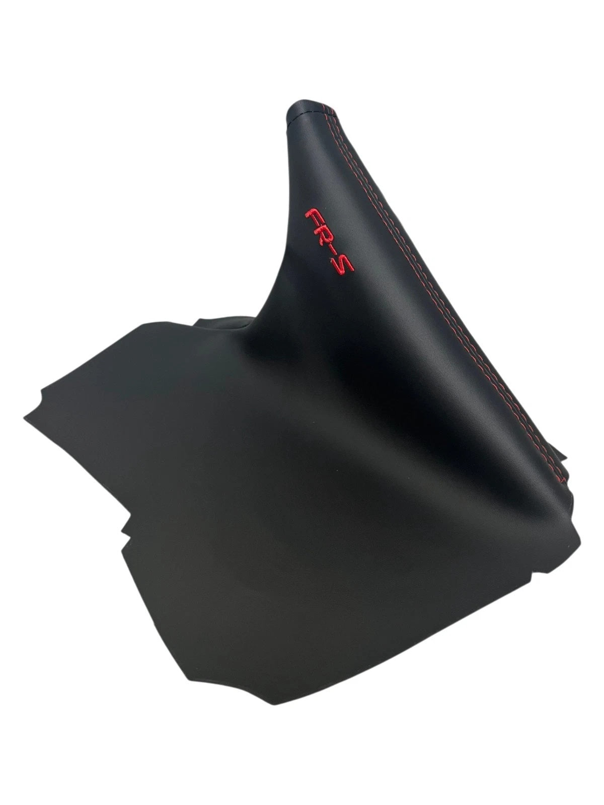 Manual transmission shift and e-brake boot cover set compatible with Scion FR-S featuring custom embroidery, premium interior upgrade, handcrafted replacement covers
