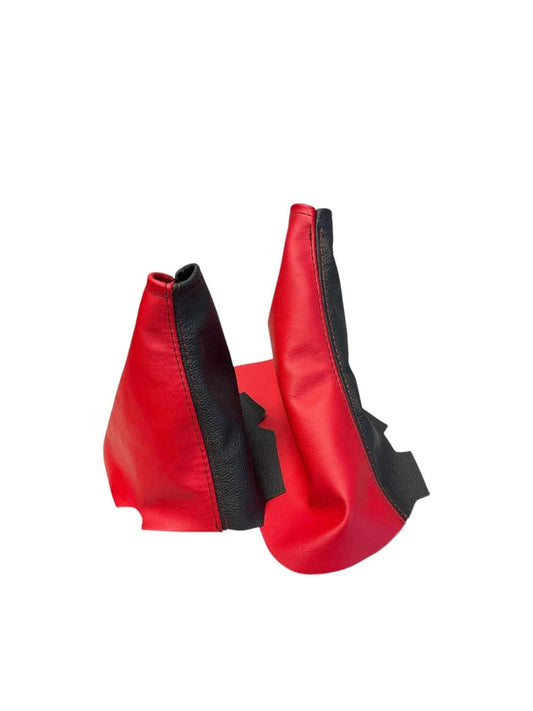 genuine leather parking brake & shift boot cover in torch red & black fits for  chevy corvette c5 z06 2001 2002 2003 2004