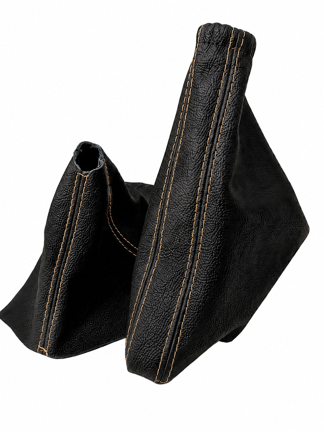 Manual transmission shift boot and e-brake boot set compatible with 2010-2014 Ford Mustang GT featuring custom stitching, premium leather material, and upgraded interior styling made in USA