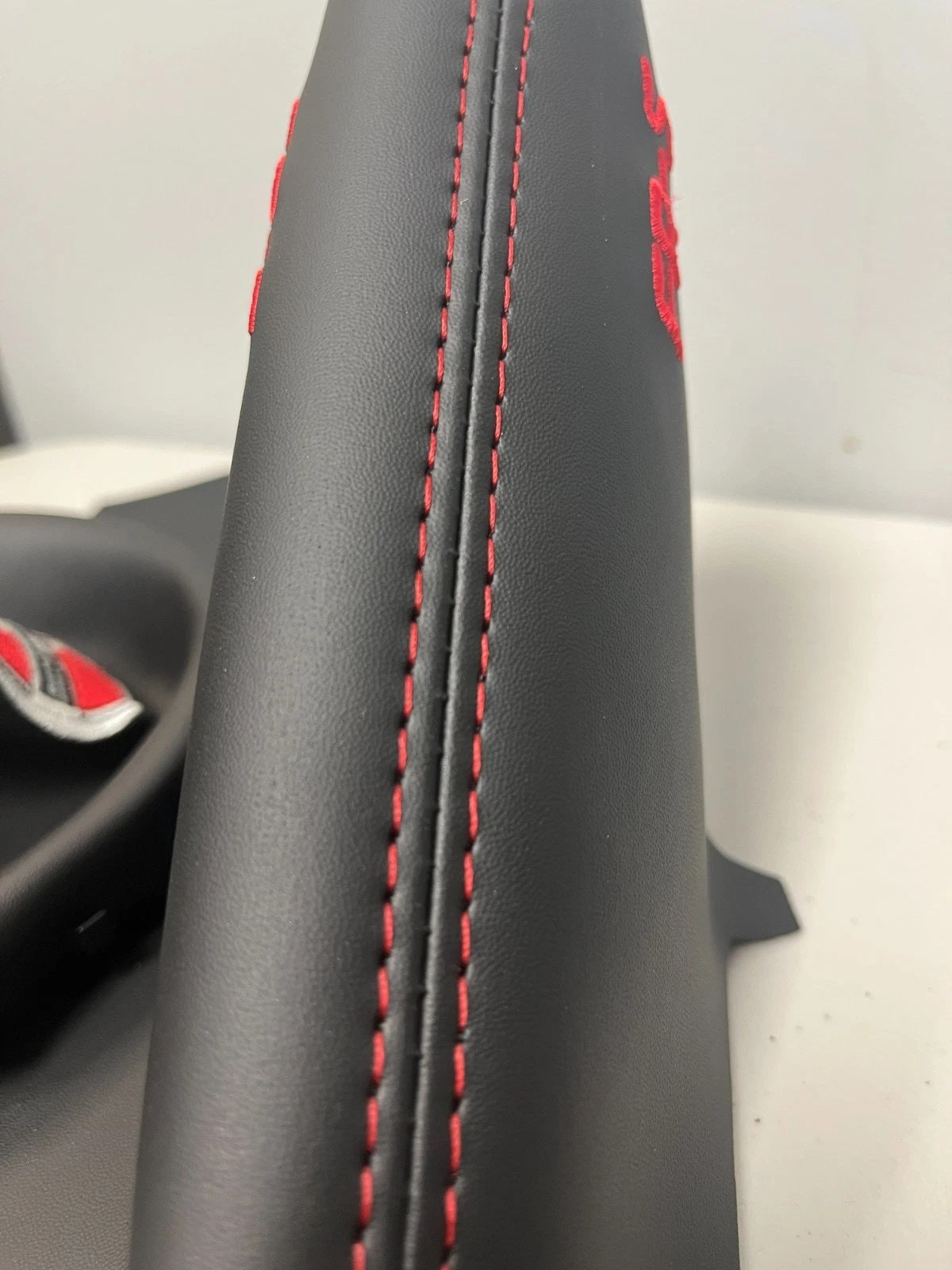 Manual transmission shift and e-brake boot cover set compatible with Scion FR-S featuring custom embroidery, premium interior upgrade, handcrafted replacement covers